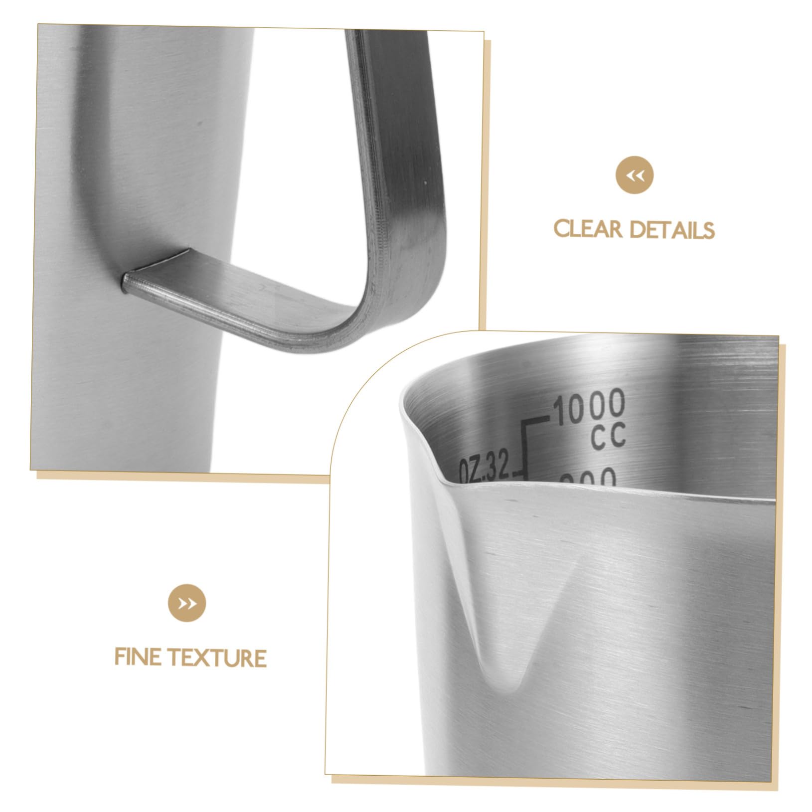 NOLITOY Jarra Taza Medidora para Espumar Leche de Acero Inoxidable Capacidad de 1000ml Asa y Pico Antigoteo Adecuado para Hacer Latte Art y Espresso
