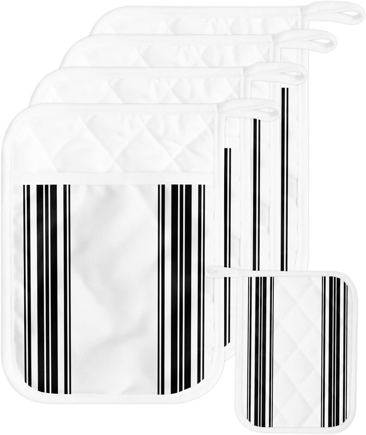 Pot Holders, Black Stripes Pot Holder, Heat-Resistant Hot Pockets, Pot Holders for Kitchen, Hot Pads for Kitchen, Kitchen Accessories 5 Pcs Potholders