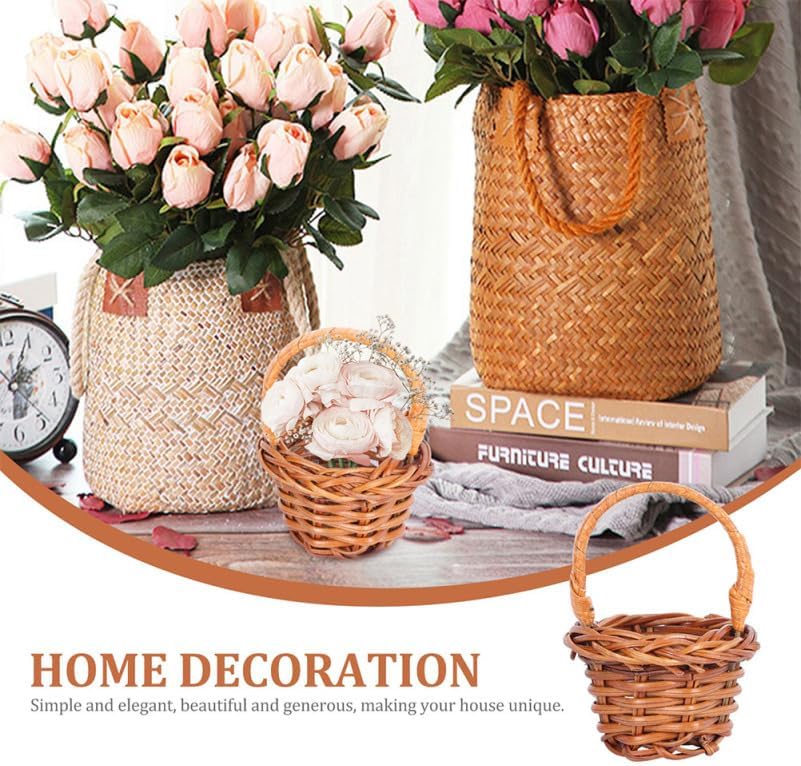 VICASKY 15pcs Woven Basket Picnic Hamper Miniature Easter Baskets Miniature Basket Easter Egg Basket Farmhouse Decor Fruit Decor Flower Basket Model Rattan Plastic Micro Scene Crafts