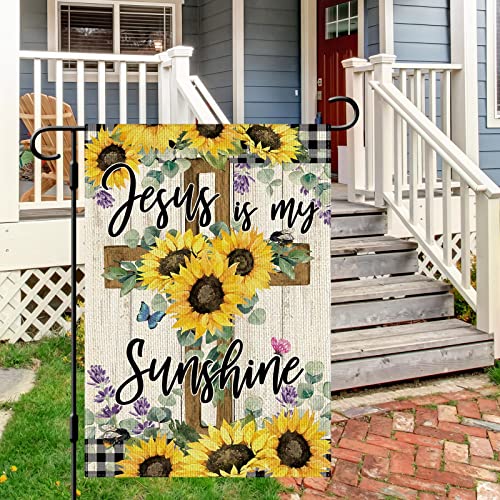 Dlzdn SF007 Jesus Is My Sunshine Garden Flag Summer Sunflower Garden Flag 12X18 Inch Double Sided Burlap Jesus Christ Cross Yard Flag For Outside Farmhouse Seasonal Holiday Outdoor Decoration thumb #2
