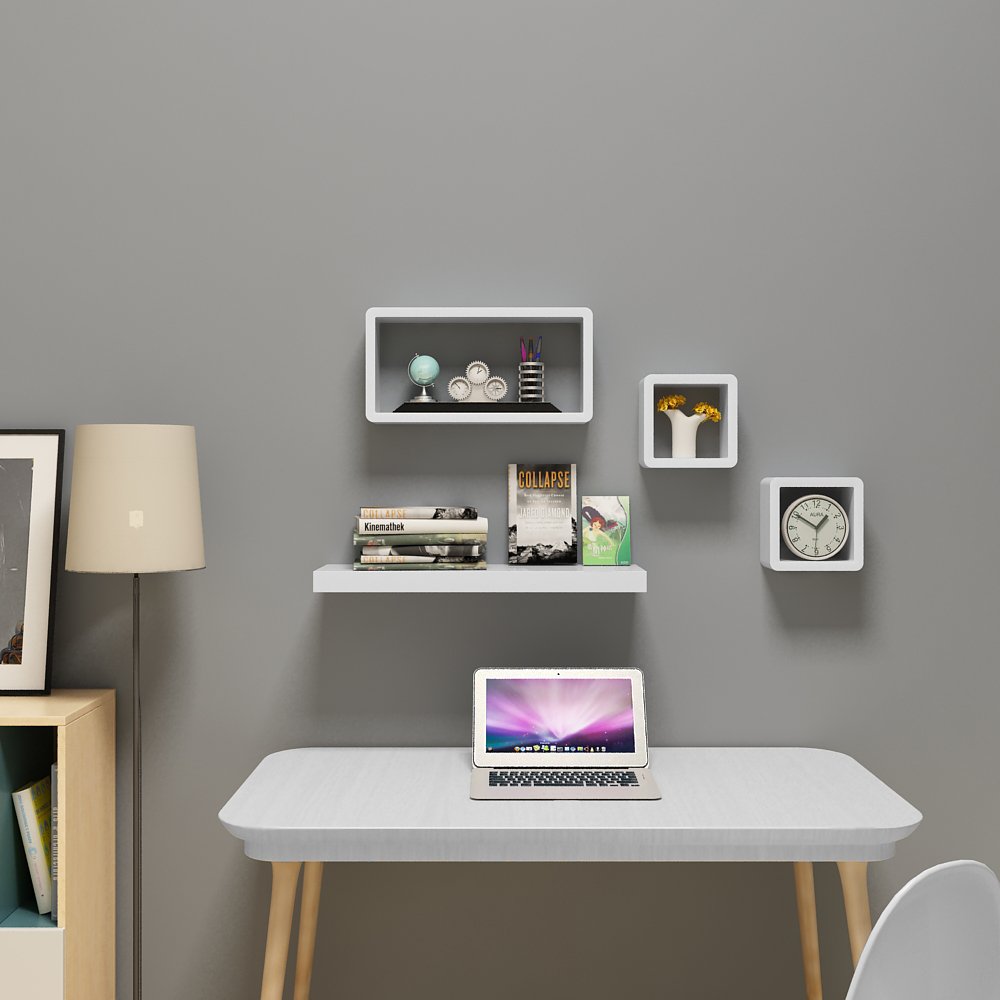 SONGMICS Wall Shelf, Set of 3 Cube Floating Shelves, Decorative Storage