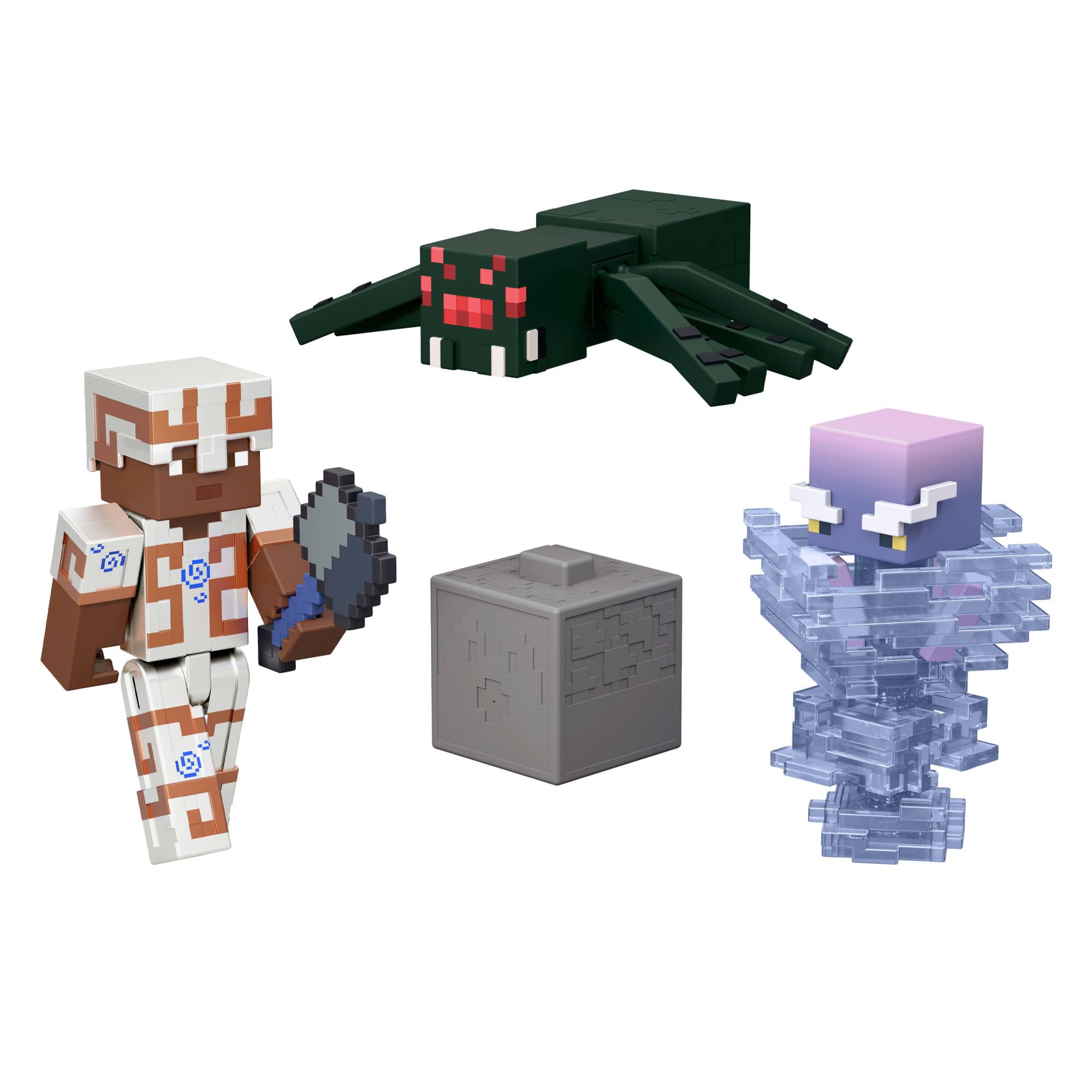 Minecraft 3.25" Figürler Hikaye Paketi, 3 aksiyon figürü, 2 aksesuar ve renk değişimi özelliği, 8 cm'lik koleksiyona uygun oyuncak, JKK15