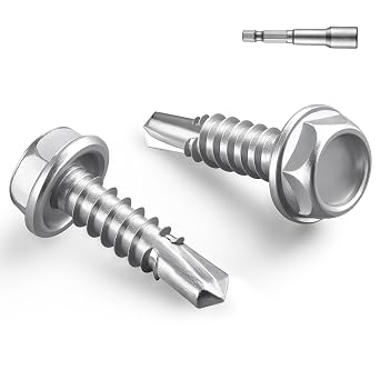 #10 x 3/4 Inch Self Drilling Screws, 61pcs 0.5 lbs Self Tapping Screws for Metal, 410 Stainless Steel Hex Washer Head Sheet Metal Screw