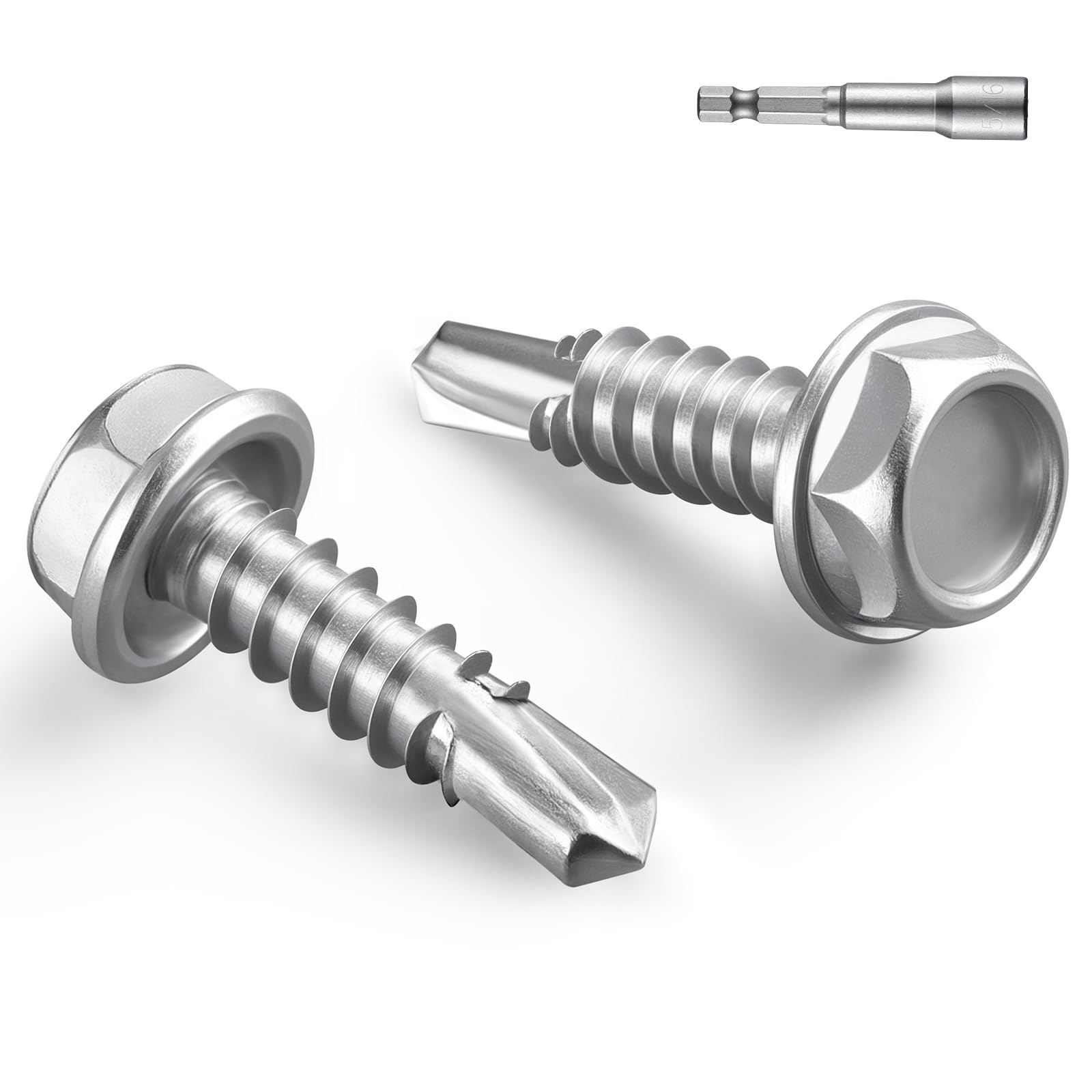 BNUOK #10 x 1/2 Inch Self Drilling Screws, 154pcs 1 lbs Self Tapping Screws for Metal, 410 Stainless Steel Hex Washer Head Sheet Metal Screw