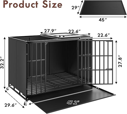 Miniatura 2 de Jaula para perros indestructible de alta ansiedad de 48 pulgadas con diseño cerrado, a prueba de escapes, para perros grandes, jaula para perros de