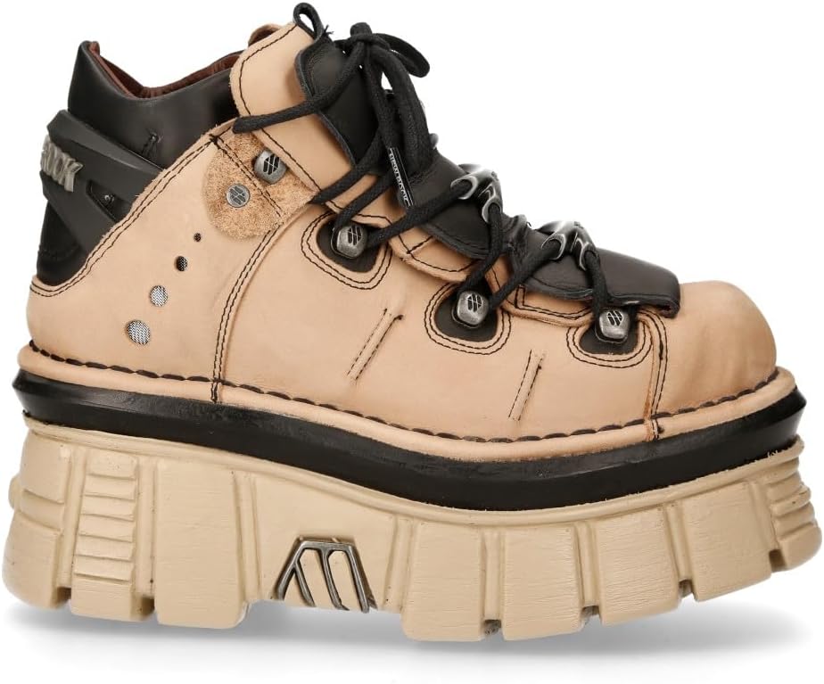 M-106-S40 Beige Leather Gothic Ankle Platform Boots