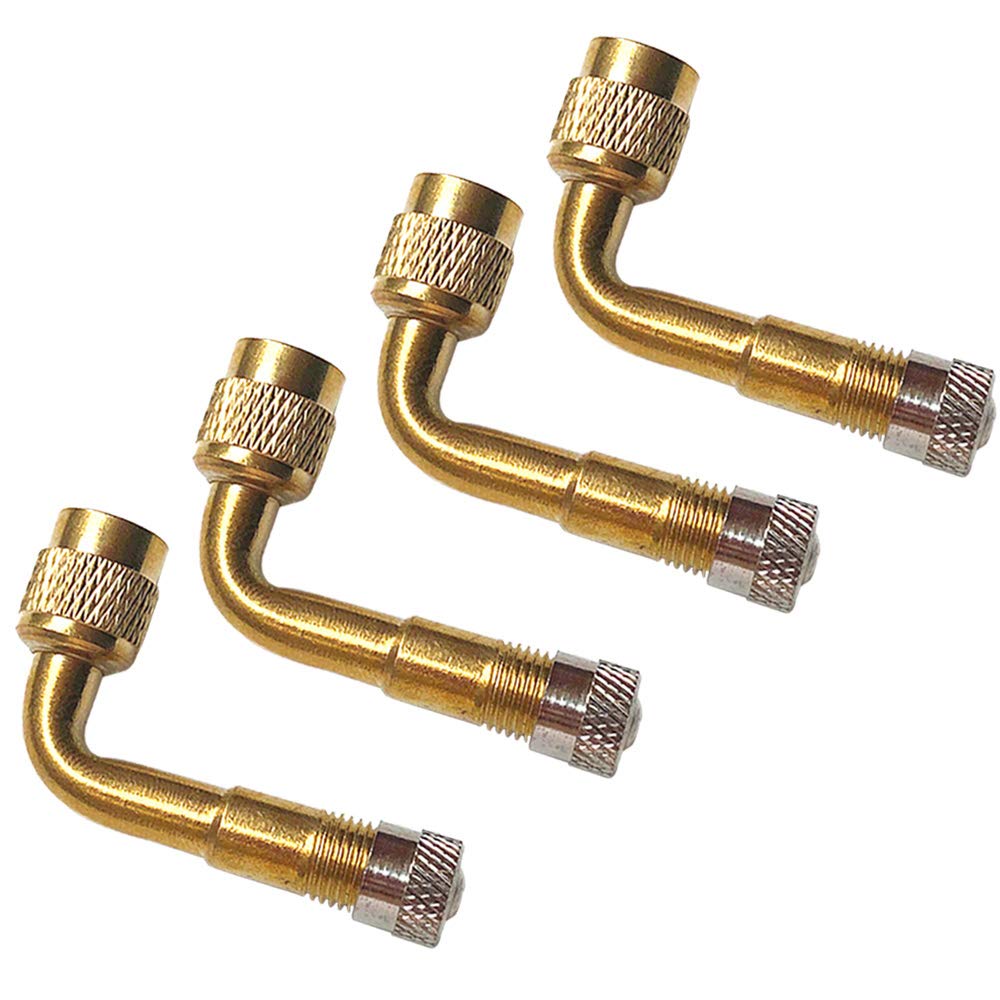 4Pcs Professionale 90 Gradi Pneumatico Valvola Estensione Adattatore Kit, Ottone Pneumatico Stelo Prolunga Schrader Valvola Adattatore, con Tappo Antipolvere