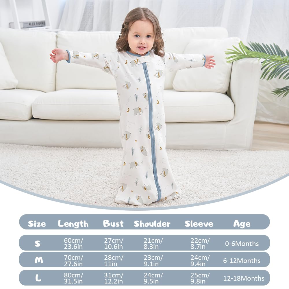 Miracle Baby Lot de 2 gigoteuses pour bébé, portable, 100 % coton, à manches longues, pour tout-petit, de 0 à 18 mois, motif hibou lapin, taille M