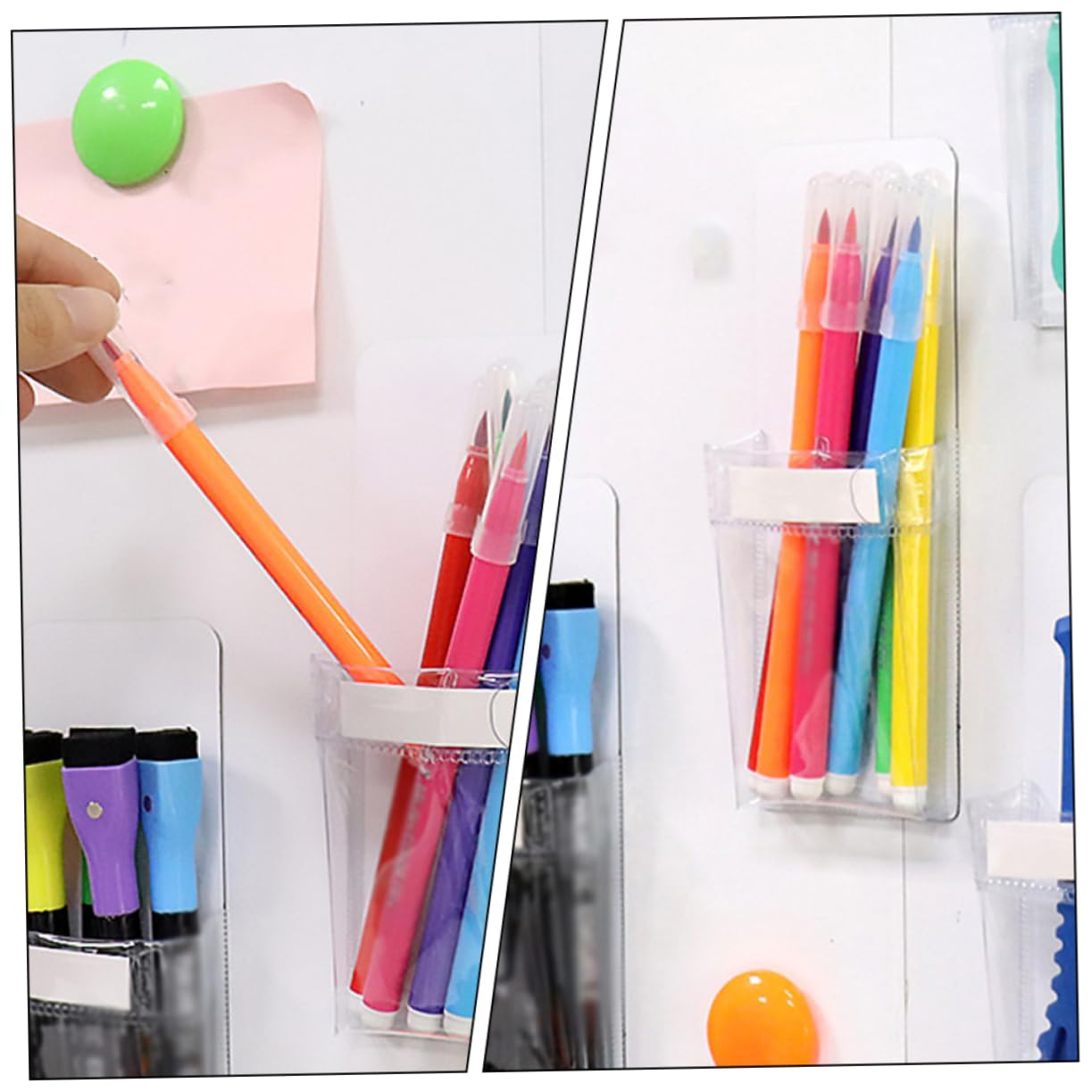 VILLCASE 5 Set Portapenne Magnetico Trasparente Portapenne Scrivania Spillo Porta Di Penna Multifunzionale Magnetici Per Ufficio o Da Lavagna Pvc 4 Pezzi * 5