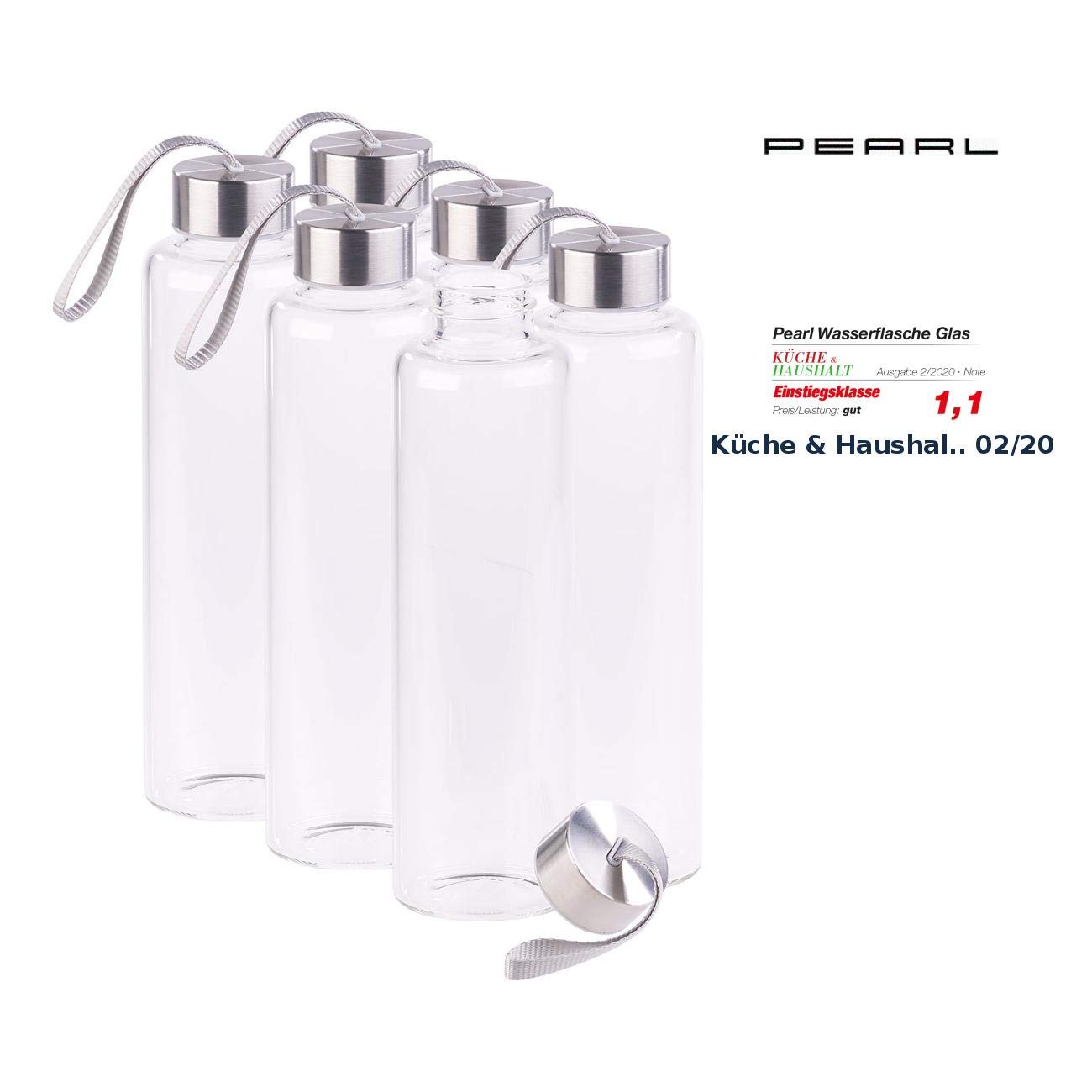 PEARL Trinkflasche für Outdoor: 6er-Set Trinkflaschen aus Borosilikat-Glas, je 550 ml (Trinkflasche spülmaschinenfest, mit robustem Glas, Borosilikatglas)