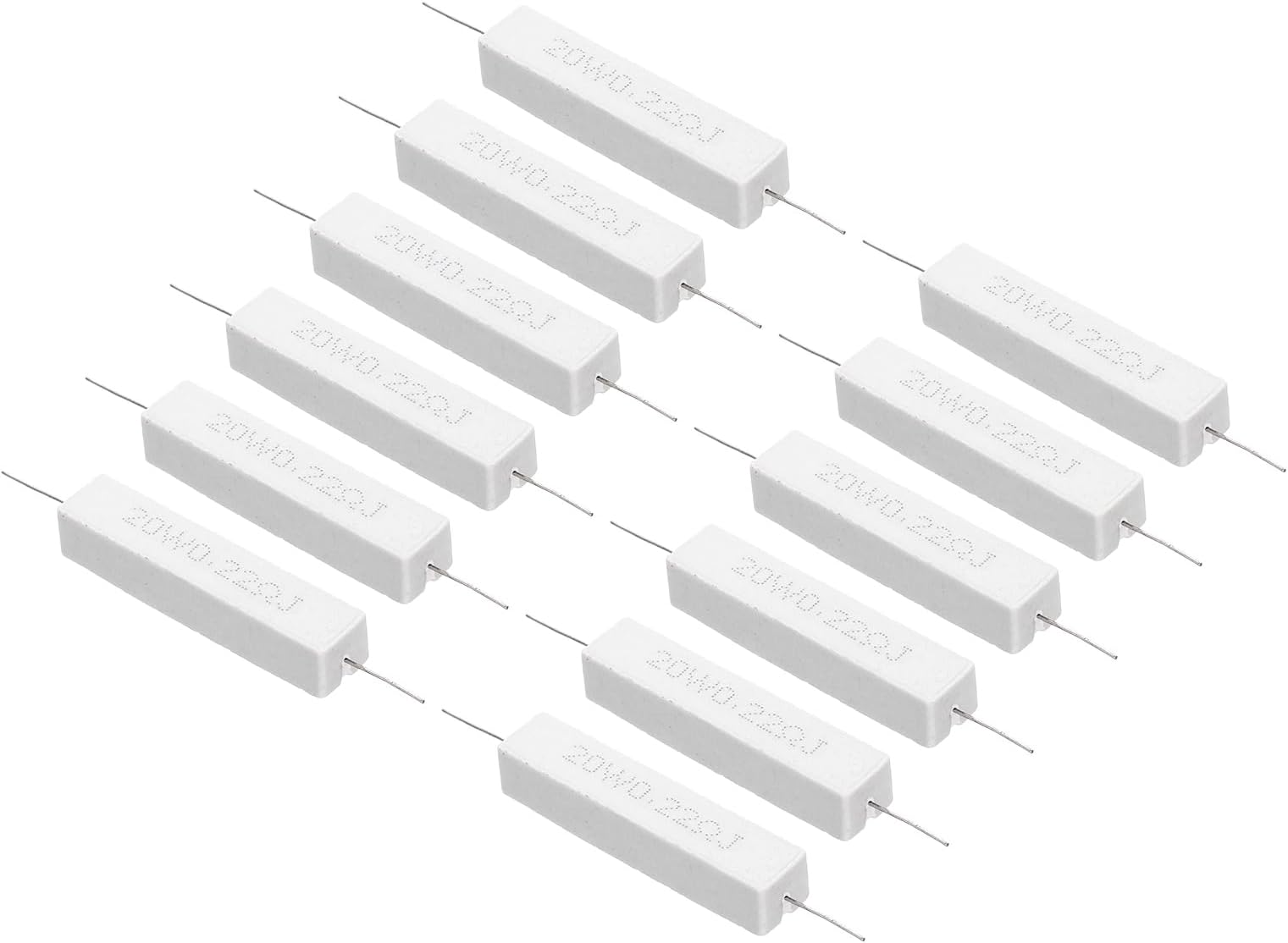 12 Pcs 0.22 Ohm Resistors, 20W Ceramic Cement Resistor Power Cement Resistor Kit Tolerance 5% for Power Adapters Audio Computer TV Circuit Board