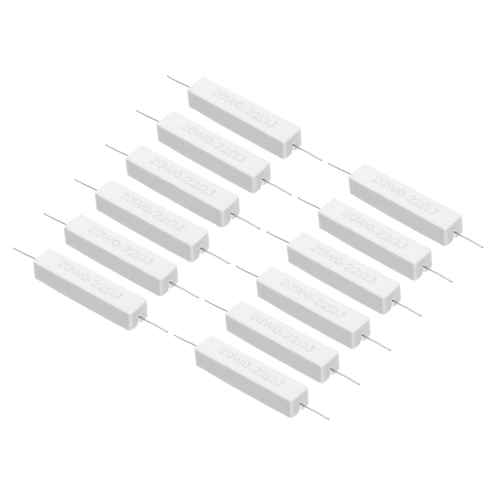 12 Pcs 0.22 Ohm Resistors, 20W Ceramic Cement Resistor Power Cement Resistor Kit Tolerance 5% for Power Adapters Audio Computer TV Circuit Board