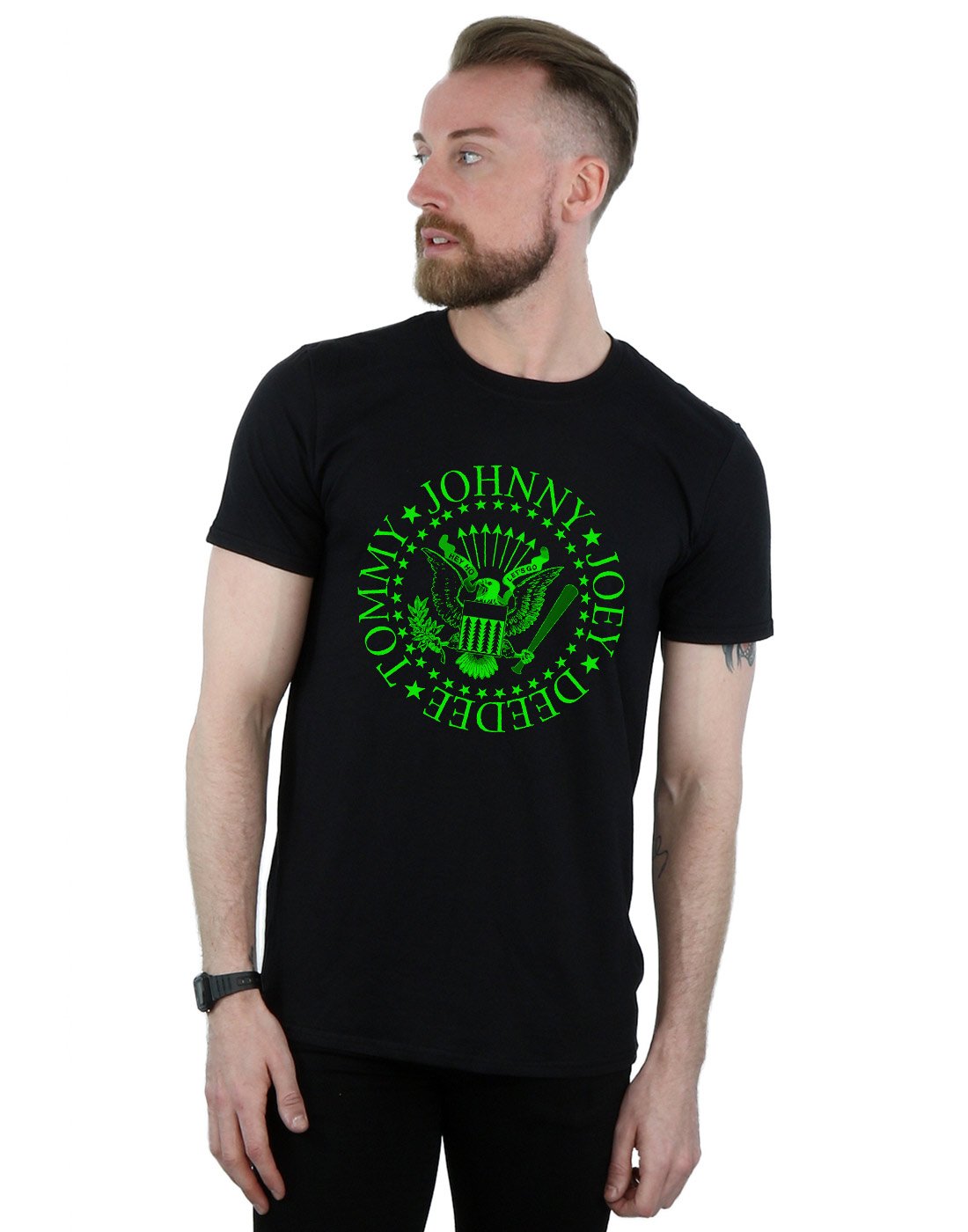 Absolute Cult Ramones Men's Green Seal T-Shirt Black XXX-Large