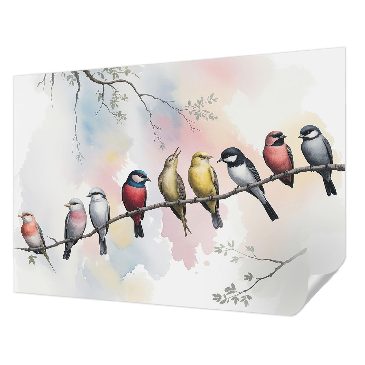 Papier peint adhésif haute qualité panoramique motif oiseaux sur une branche dimension 312x219 cm
