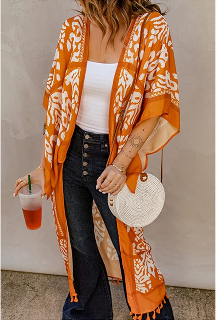 CYGE Boho Kimono per Donna Beach Bikini Cover Up Cardigan Boho Kimono Robe Loose Long Robe