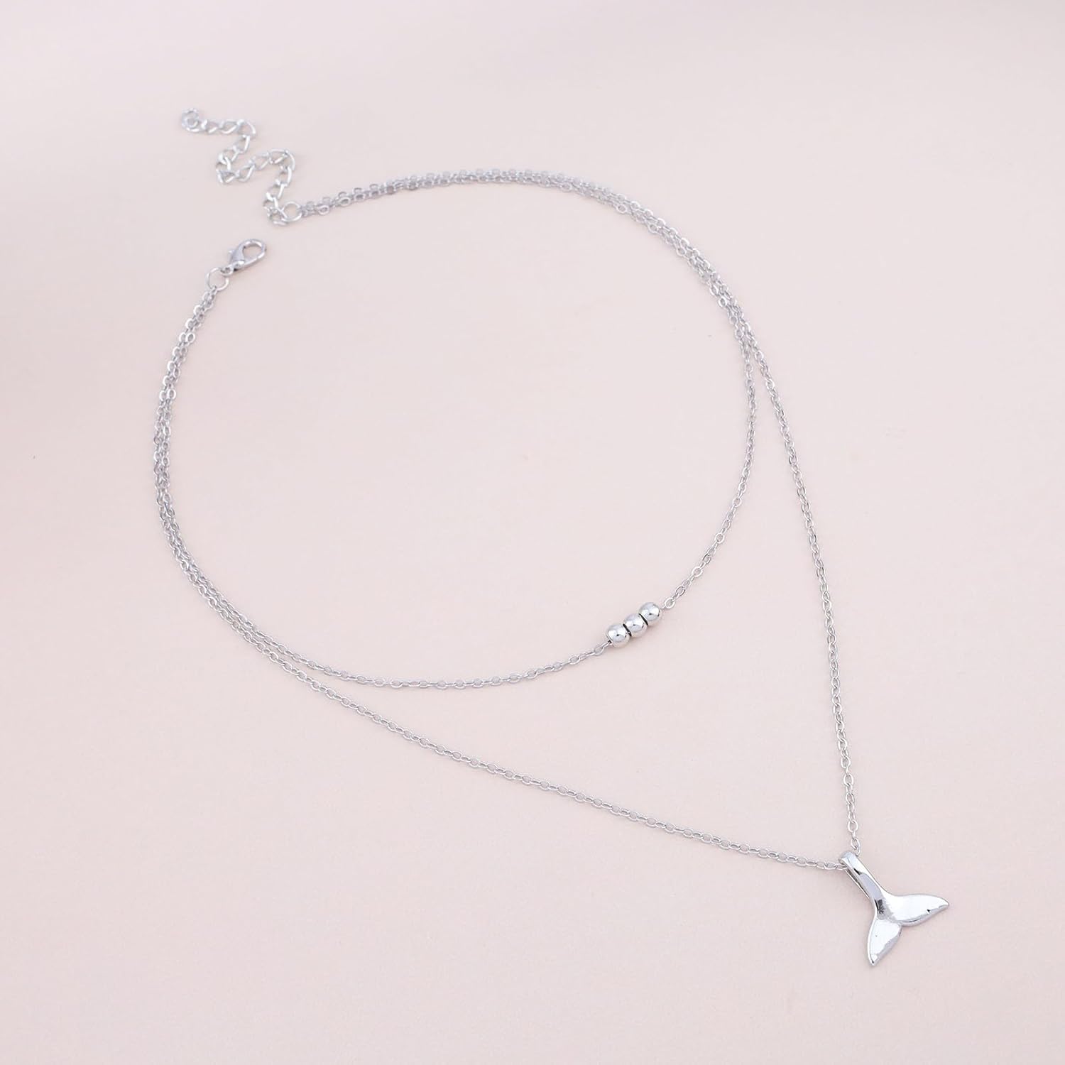 Andelaisi Boho Layered Tail Pendant Necklace Vintage Fish Tail Necklace Silver Beaded Choker Necklace Fish Tail Necklace Chain Jewelry For Women - Image 3