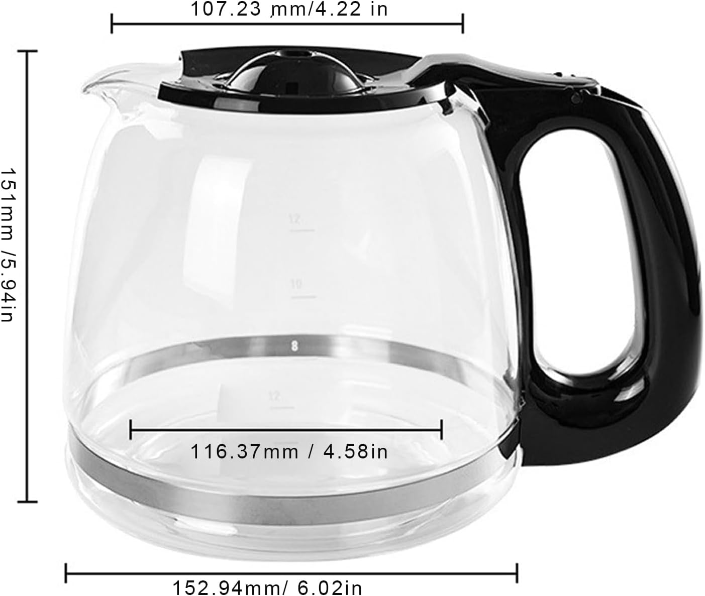 12-Cup Replacement Coffee Carafe Compatible with Black and Decker Coffee Maker Model# CM1160B/CM1060W, CM1050B/CM1050W - Image 6