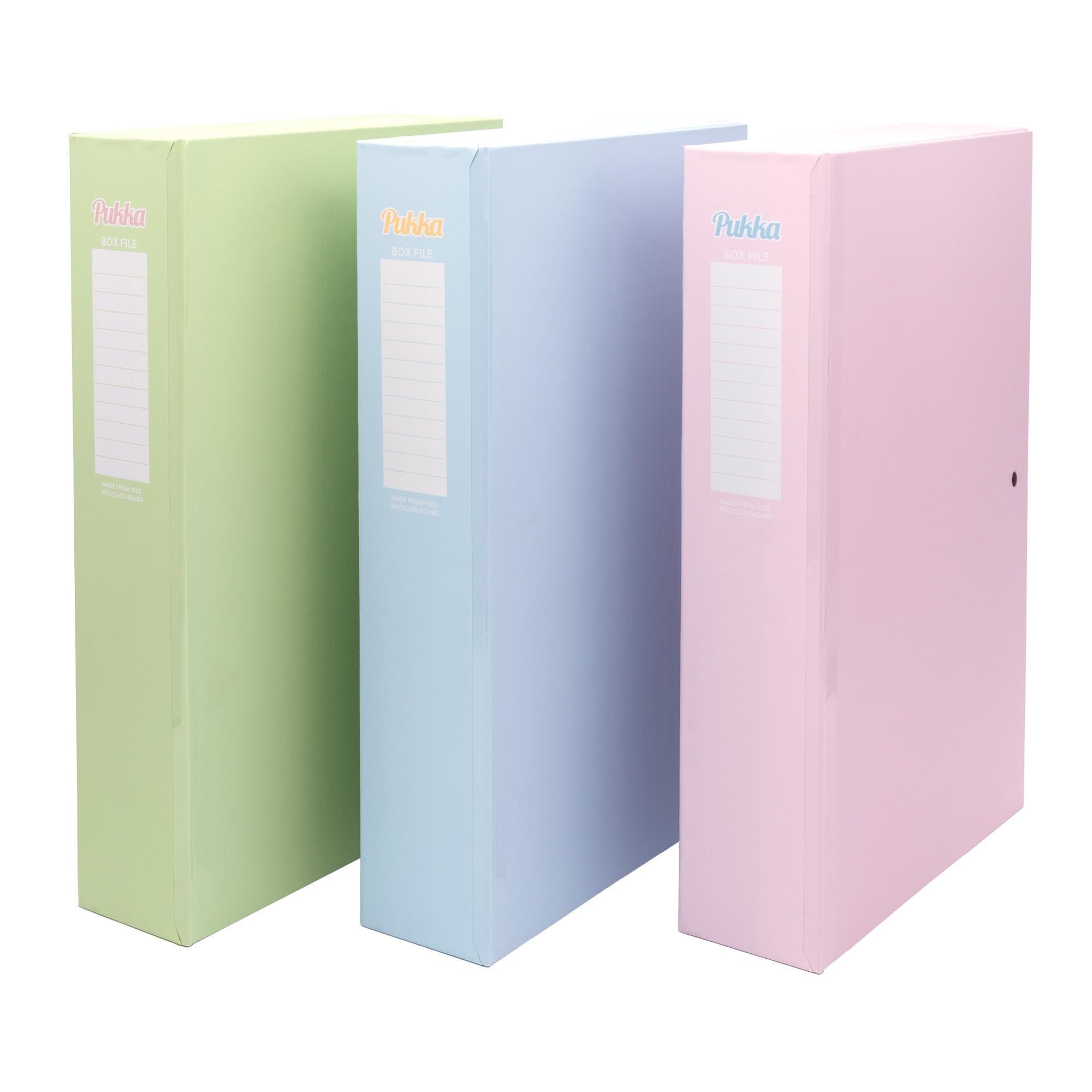 Pukka Pad Cajas de archivo de papel pastel - Paquete de 4 cajas de archivo con clip de resorte interno, cierre de presión para almacenamiento de documentos de alta capacidad, capacidad de 70 mm, se