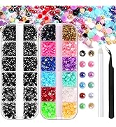 Pearls for Crafts, YAEISM 3600PCS Flatback Pearls Rhinestones Mixed 12 Colors Pearls for Nails + ...