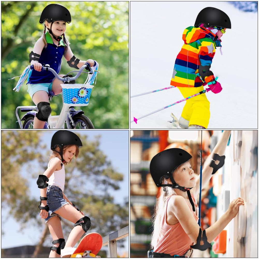 Mizikuu Protection Roller Enfant 7 en 1 Casque Vélo Kit Réglables Coudières Genouillère Protège Poignets pour 3-7 Ans Skateboard BMX Patin à Glace Noir