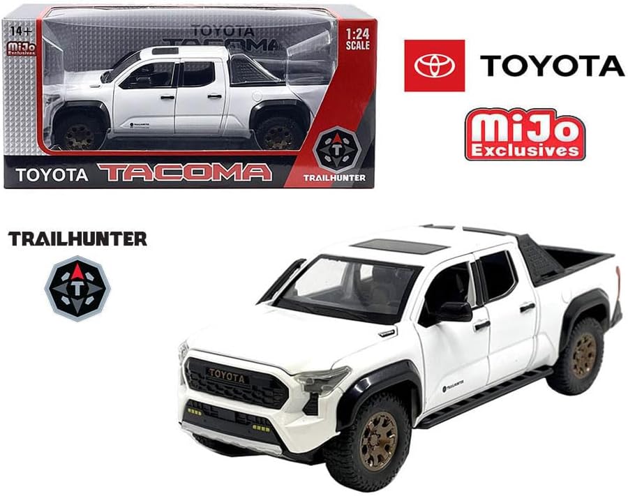 Toyota Tacoma Trailhunter Diecast Model, 1:24 Scale, Black, 2025 (White)