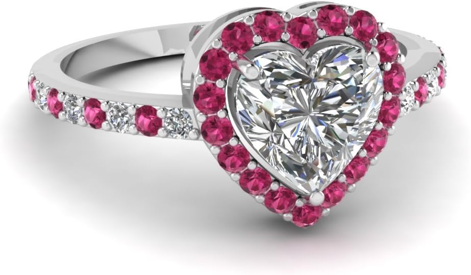 Choose Your Gemstone Heart Halo Diamond CZ Ring Sterling Silver Heart Shape Halo Engagement Rings Affordable for Your Girlfriend, Wife, Partner Wedding US Size 4 to 12