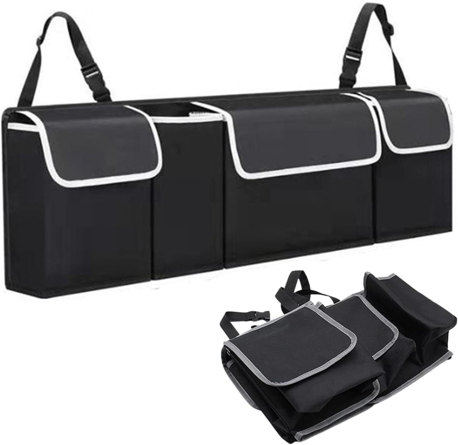 Car Trunk Organizer - Black - Foldable - 4 Pockets - Universal Fit - Car Boot Storage