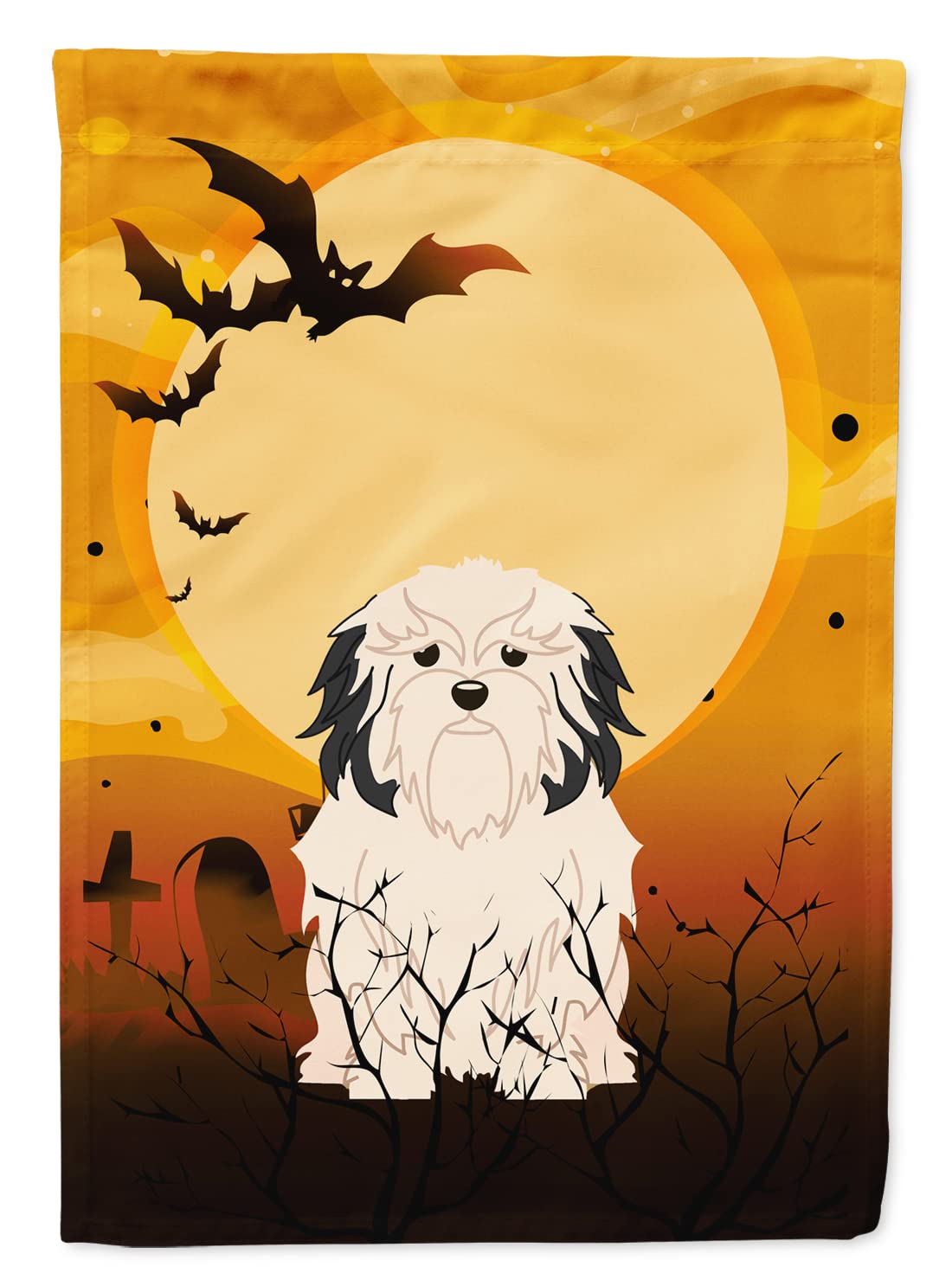 Drapeau de jardin Lowchen Halloween petit format multicolore en tissu résistant modèle BB4285GF