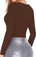 Vista 93 de MANGOPOP Long Short Sleeve Bodysuits for Women Scoop Neck Ribbed Body Suit Stretchy Basic T Shirt Tops