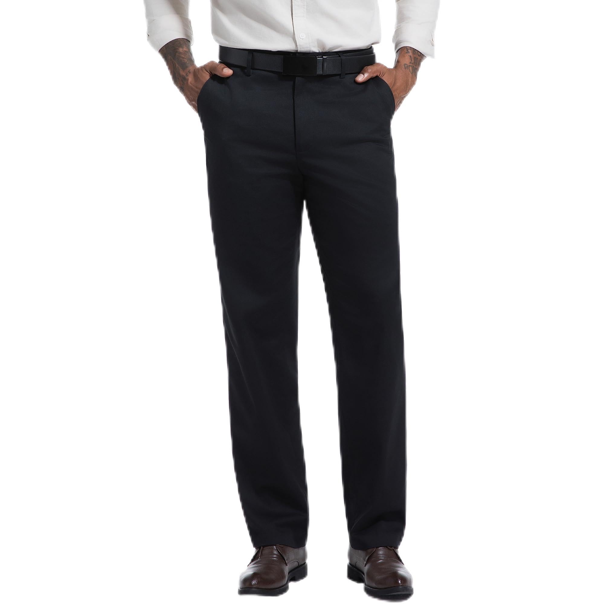 Mens Dress Pants Classic Fit Flat Front Hidden Expandable Waist No Iron Wrinkle Free Business Casual Formal Work