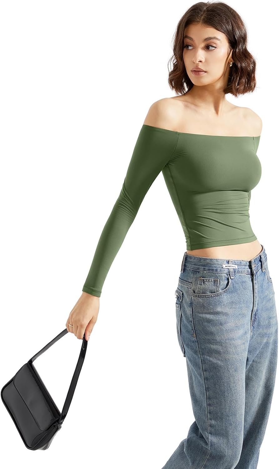 SUUKSESS Women Off Shoulder Double Lined Long Sleeve Shirts Basic Going Out Tops - Image 3