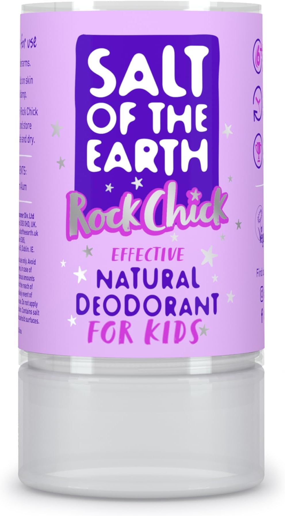 Salt of the Earth - Natural Crystal Deodorant Rock Chick for Kids - Fragrance Free, Vegan Formulas with Long Lasting Protection, Cosmos & Leaping Bunny Approved - 90g