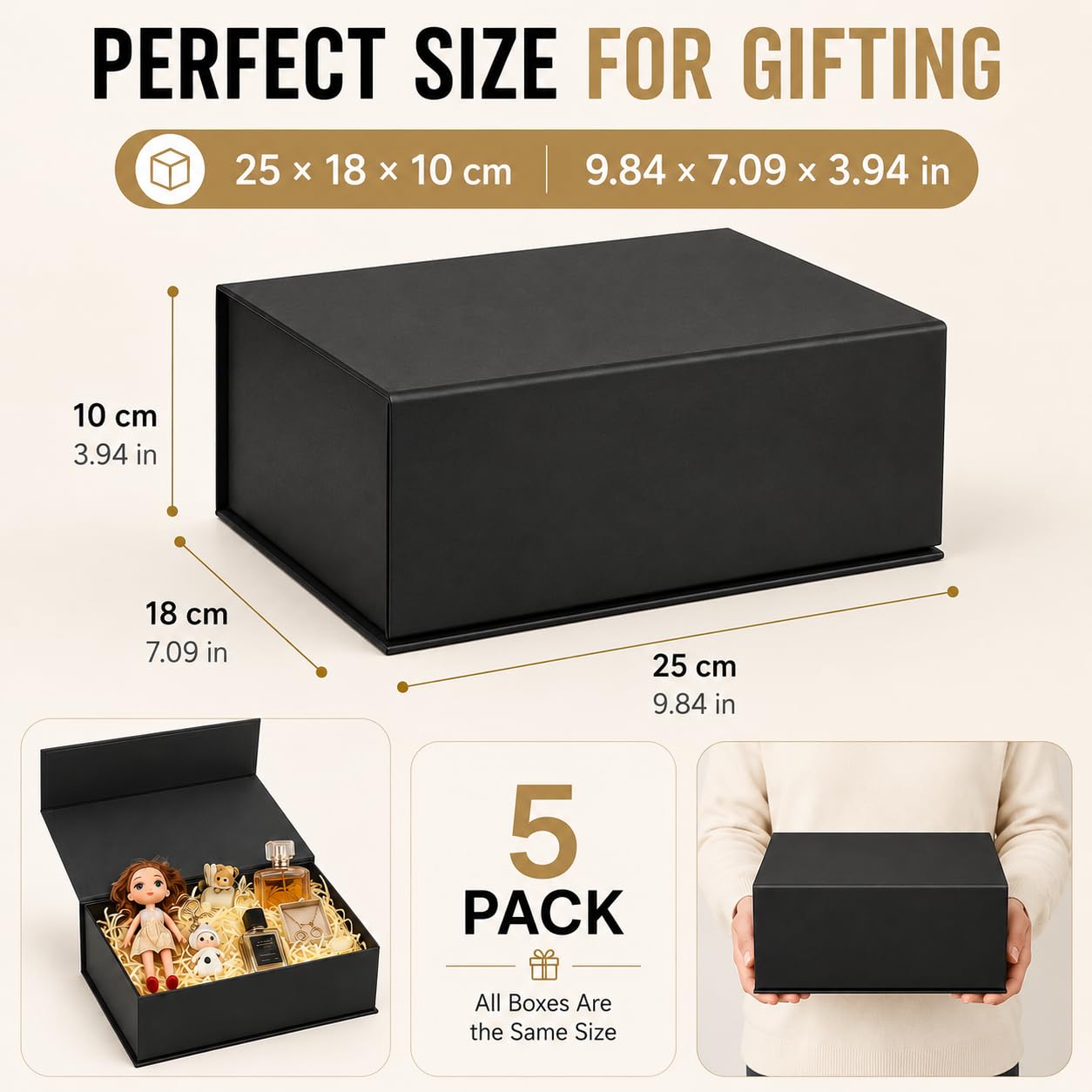 5 scatole regalo, scatole regalo nere magnetiche, scatole regalo nere per regali, coperchi con chiusura magnetica, confezione regalo per matrimoni, Natale, Halloween, regali di compleanno