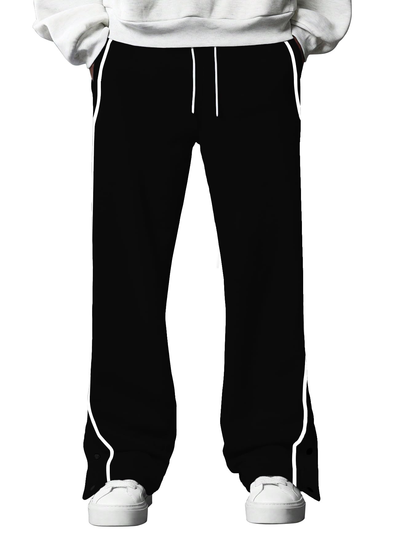 avanova Man'sBeige Athletic Track Sweatpants Side Button Snap Closure Retro Sports Training Gym Running Workout Casual Street Style Varsity Track Pants for Man (Track 219)-picture-46