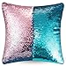 Reversible Sequin Pillow Case Decorative Mermaid Pillow Cover Color Changing Cushion Throw Pillowcase 16” x 16”,Turquoise and Pink
