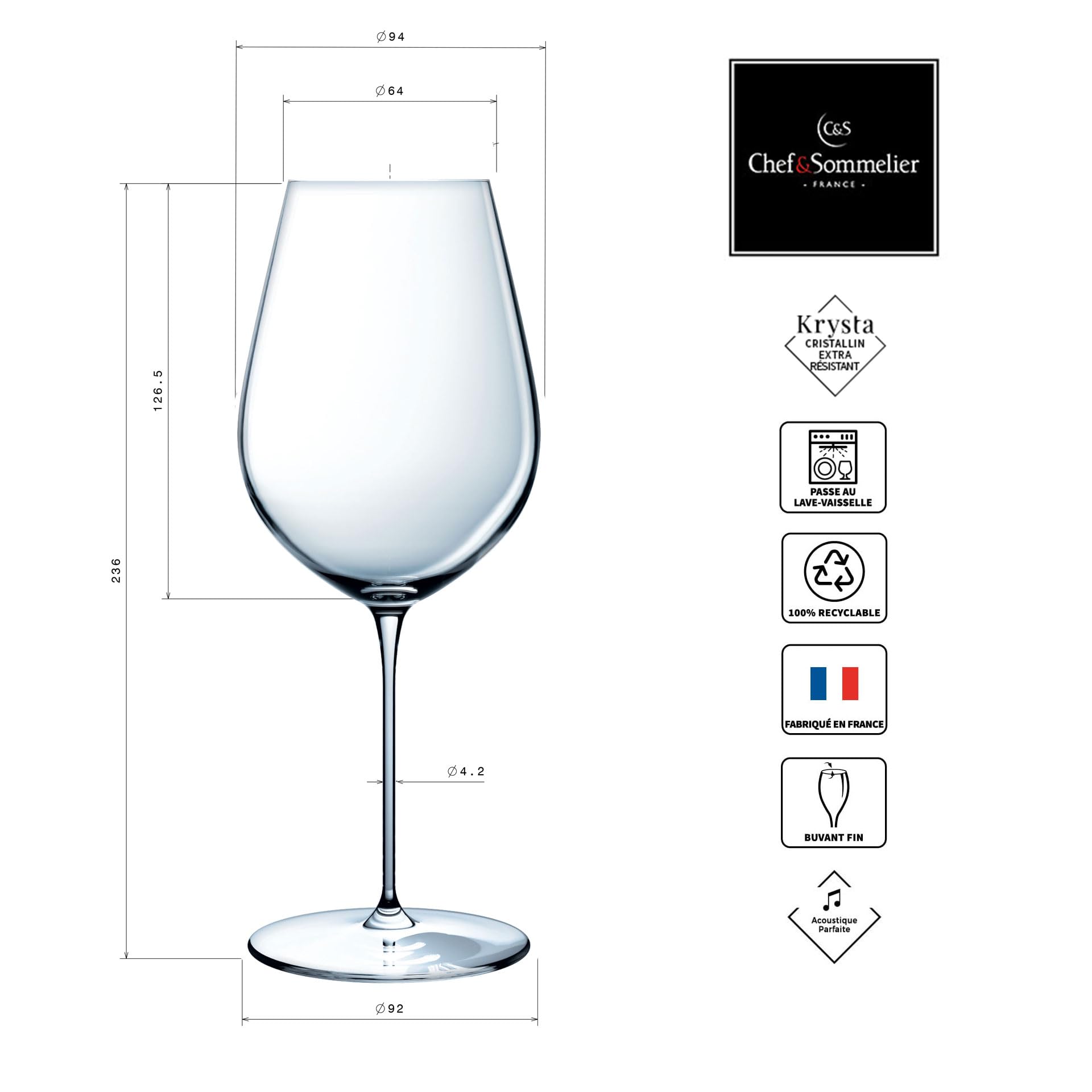 Chef & Sommelier Galea – Set da 6 calici da vino rosso 55 cl in vetro cristallino – Vino rosso, degustazione e ristorazione – Alta resistenza – Lavabili in lavastoviglie – Fabbricati in Francia