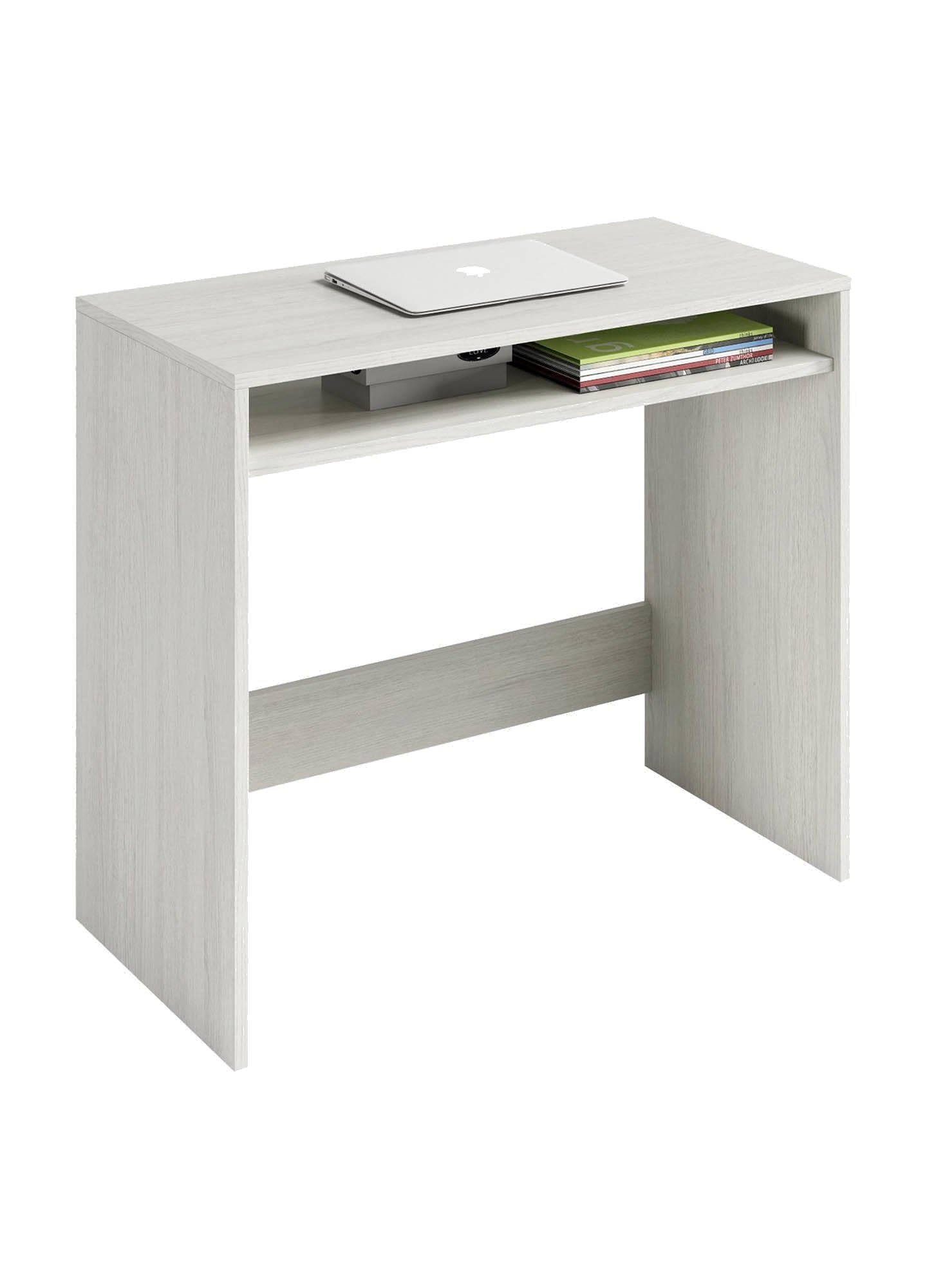 Dmora - Scrivania Portland, Scrittoio lineare con ripiano fisso, Tavolo da studio o ufficio porta PC, 79x43h78 cm, Bianco effetto legno