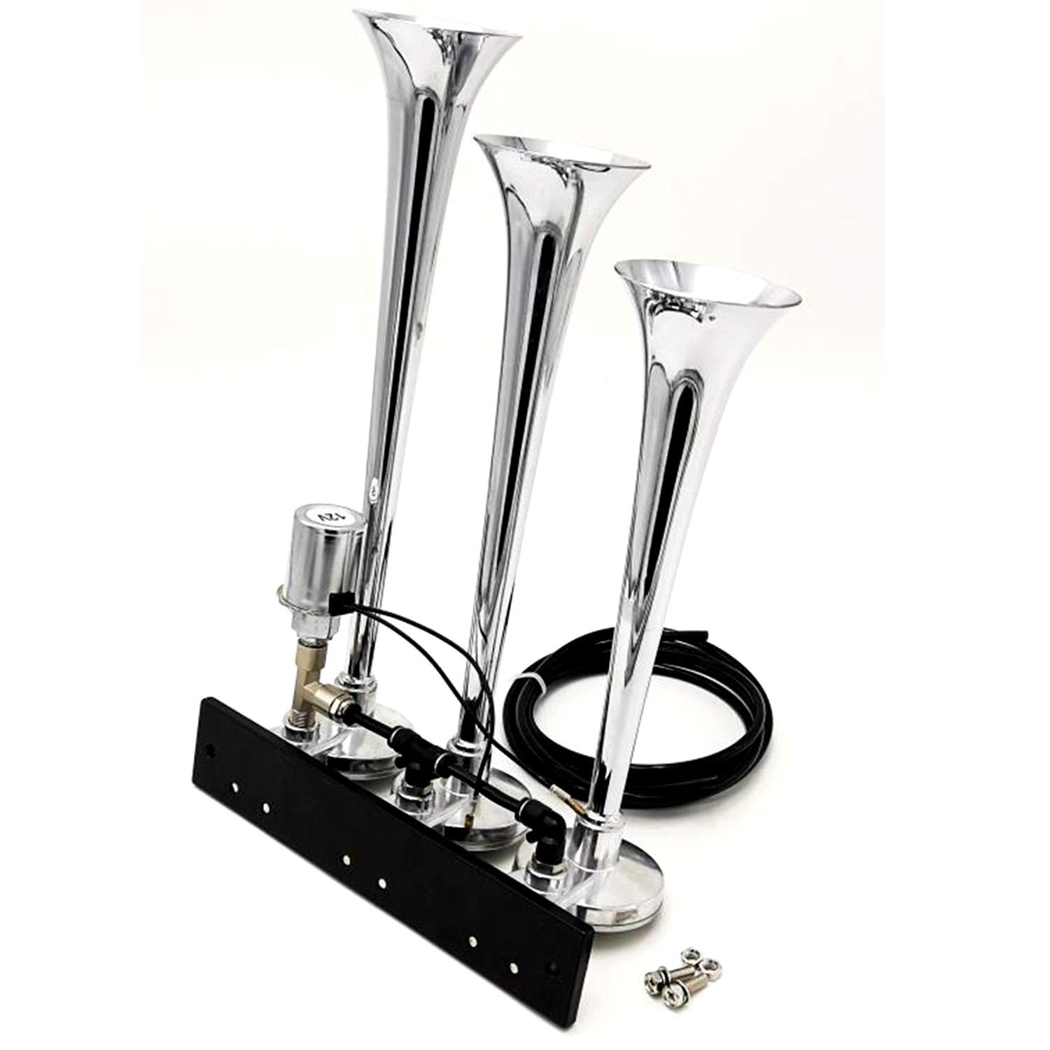 avvisatore acustico a tre tubi tromba d'argento12V160DB elettrovalvola altoparlante elettrovalvola a tubo impermeabile in metallo per veicoli elettrici adatta per ogni veicolo camion treno nave
