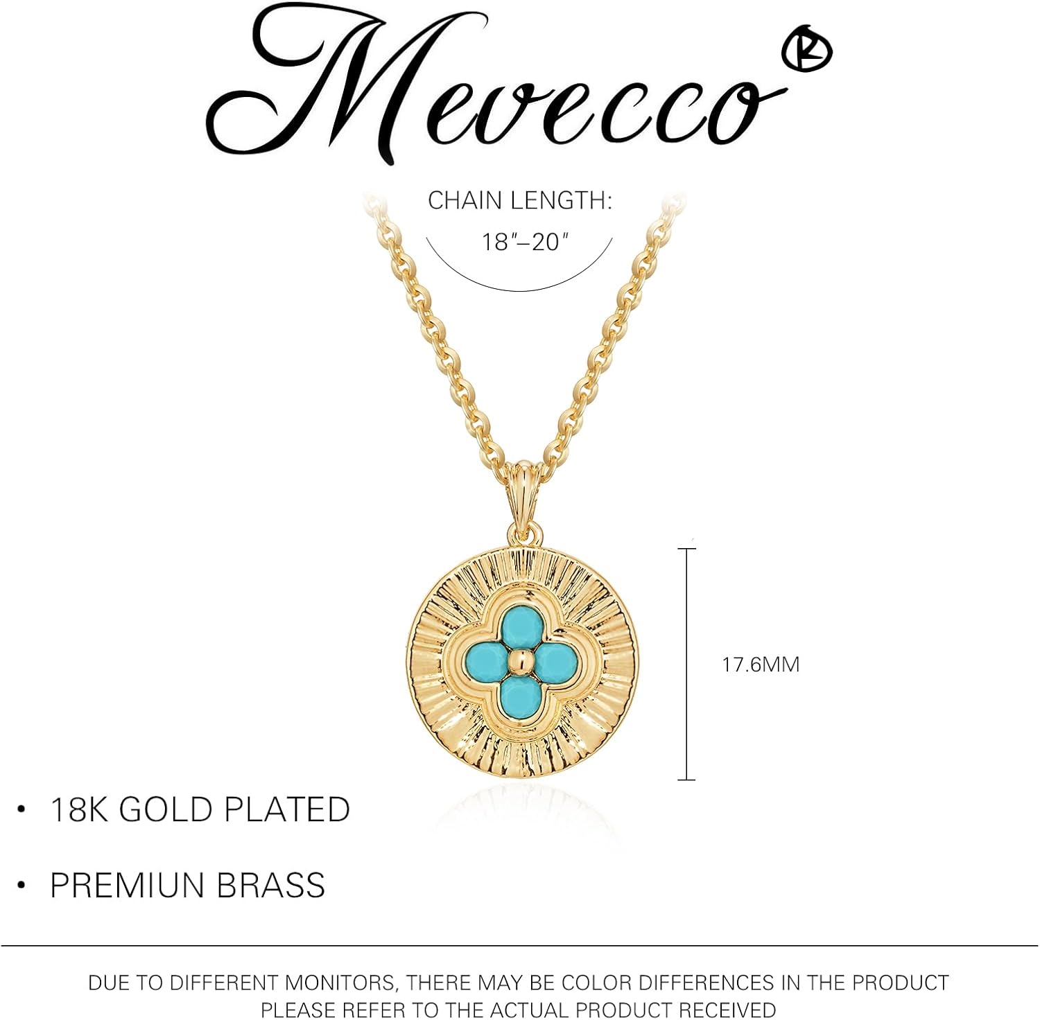 MEVECCO Gold Necklace for Women 18K Gold Plated Dainty Turquoise Stone Oval Round Shaped Flower Necklace Handmade Womens Jewelry Gifts - Image 5