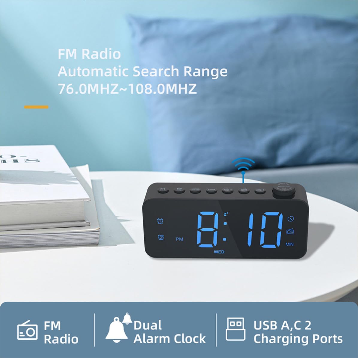 Digitaler Wecker mit LED Anzeige, USB Ausgang, Kunststoff, Schlafzimmer