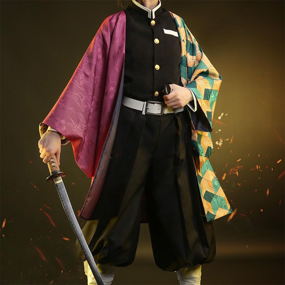 Anime Demon Kimetsu Tomioka Giyuu Cosplay Outfit Mitsuri Full Set Para Halloween Kimono Accesorios Hombres Chico Traje Uniformes (S, Navy)