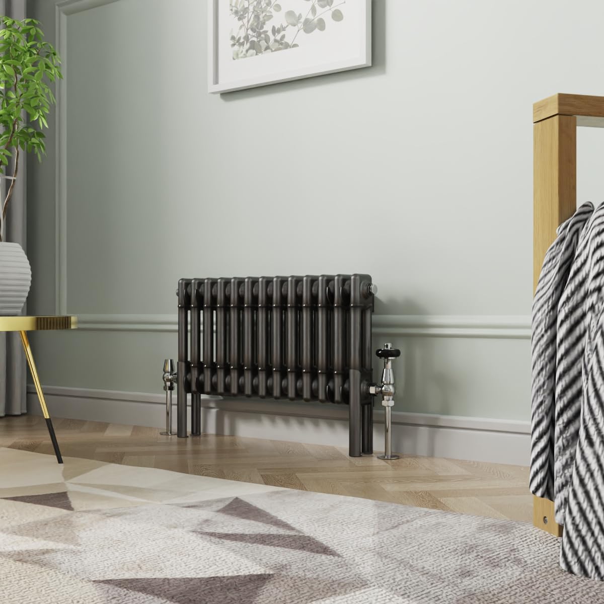 NRG Traditional Horizontal Cast Iron Style Radiator Raw Metal Double Column 300 x 605mm Central Heating Bathroom Designer Radiators Rad