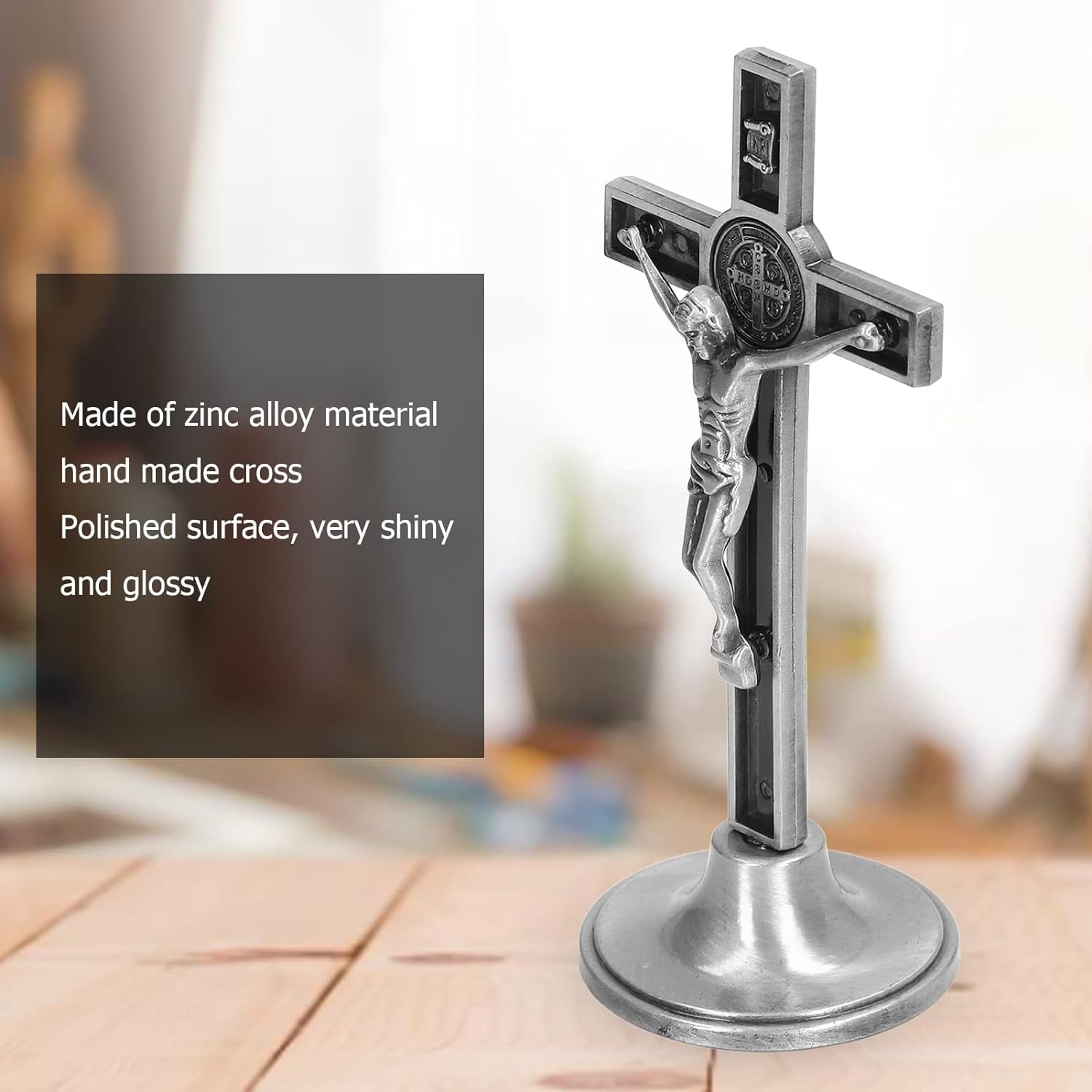 QUEAMBLER Wall Crucifix Cross Catholic Crucifix Cross in Zinc Alloy for Wall Removable Base for Table, pink, 10L x 5.2W cm - Image 4
