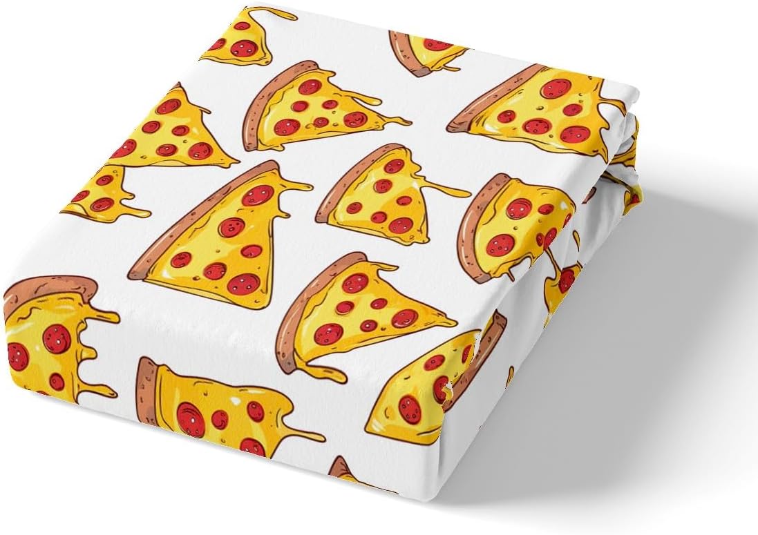 Pizza Bedding Set for Kids Children Delicious Fast Food Fitted Sheet Pizzeria Food Theme Bed Sheet Set Room Decor Chic Funny Gourmet Eating Bed Cover Queen Size 3Pcs