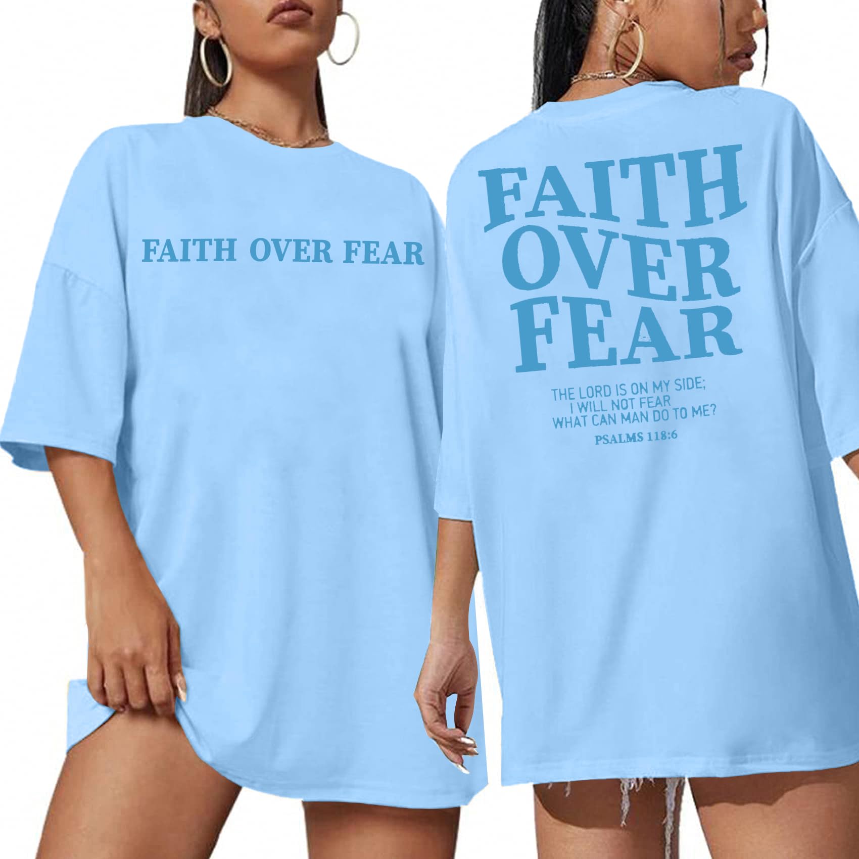 BANGELY Faith Over Fear Shirt Women Graphic Shirts Oversized Workout Gym Christian Religious Tees Drop Shoulder Tee Tops