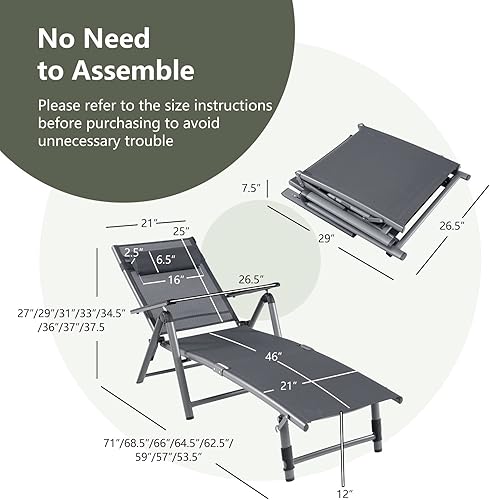 Miniatura 2 de Tangkula 2 sillas de aluminio para exteriores, tumbona plegable para patio con 8 posiciones traseras y 2 patas ajustables, sillón reclinable con