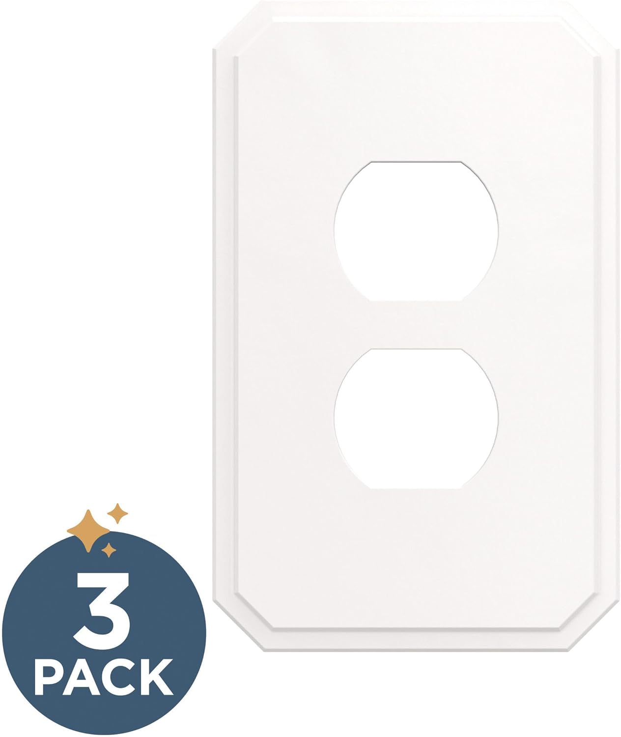 Franklin Brass Stepped Geometric (3-Pack) Outlet Covers Pure White 1-Gang Concealed Mount Screwless Wall Plate Single Duplex Switch Plates Electrical Outlet Covers W46473K-PW-CP