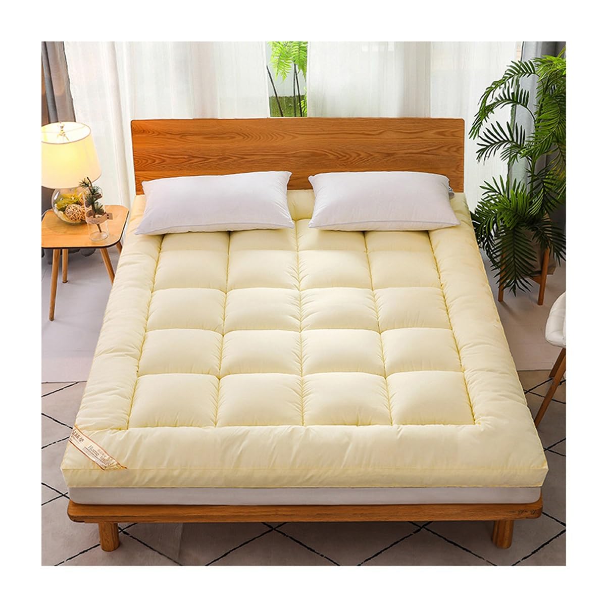 Surmatelas en duvet et plumes confortable - Matelas futon pliable jaune 150x200 cm