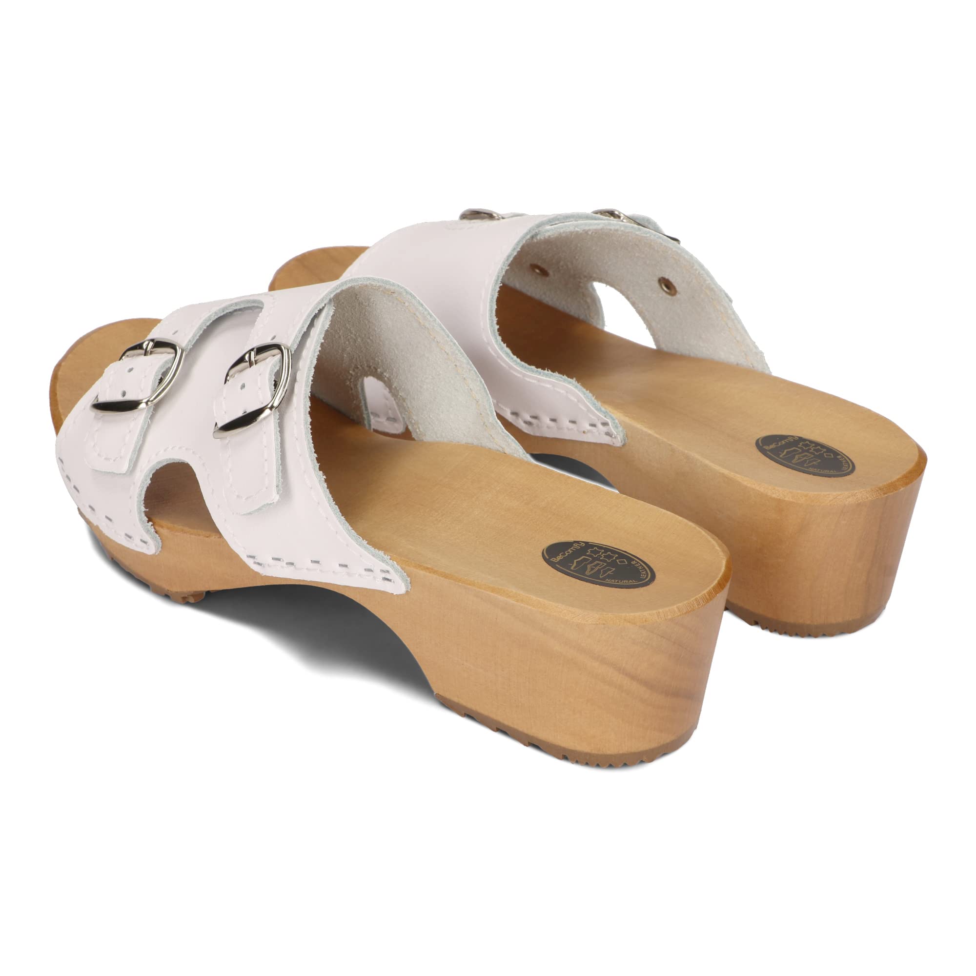BeComfy Ciabatte da Donna in Legno Zoccoli Scarpe con Tacco Scarpe in Legno Sandali Pelle Zoccoli da Giardino Muli Nero Bianco 36-41 EU