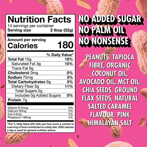 FATSO Crunchy Salted Caramel Peanut Butter Natural Nut Spread w/ Plant-based Seeds & Superfats Keto-friendly, Gluten-free & Sugar-free Protein Butter (18oz Jar)